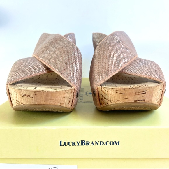 ⚡️Host Pick⚡️Lucky Brand Miller 2 Cork Platform Wedge Sandals in Metallic Peach - Picture 9 of 16